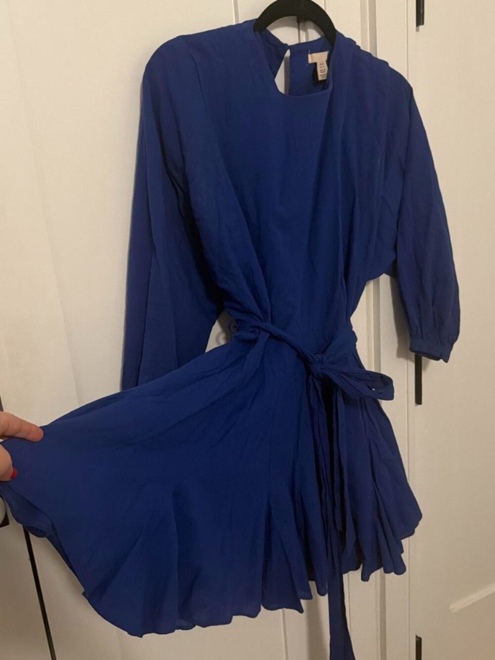 Blue mini dress with tie waist